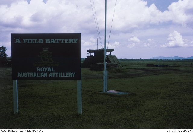 Nui Dat, South Vietnam. 1971. Sign in the area of A Field Battery ...