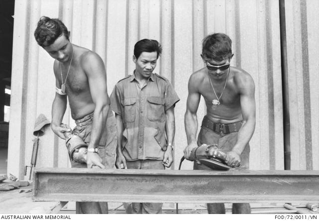 South Vietnam. January 1972. Sapper Greg Burrow of York, WA (left), and ...
