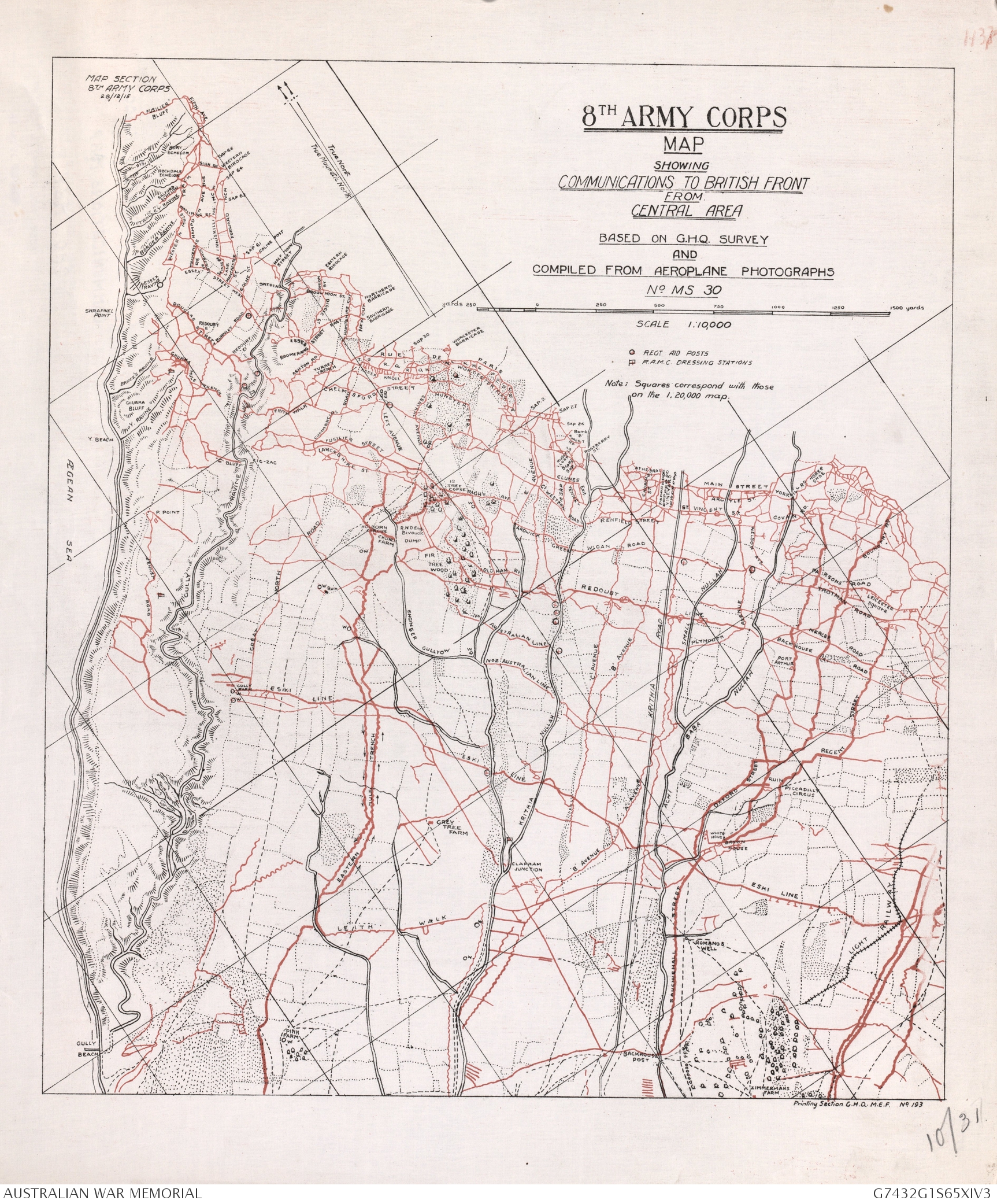 8th Army Corps map showing communications to Bri | Australian War Memorial