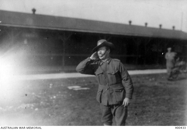 An unidentified Australian soldier giving the Australian bush call 'coo ...