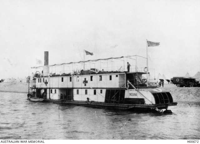 The hospital ship Indiana carrying patients from Kantara to Port Said ...