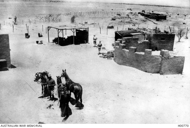 The kitchen and redoubt area of a camp at Kharga. | Australian War Memorial