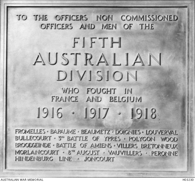 A bronze plaque made to be mounted in honour of the soldiers of the 5th 