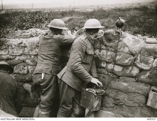 British Army soldiers signalling between support and front lines during ...