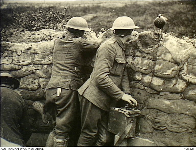British Army soldiers signalling between support and front lines during ...