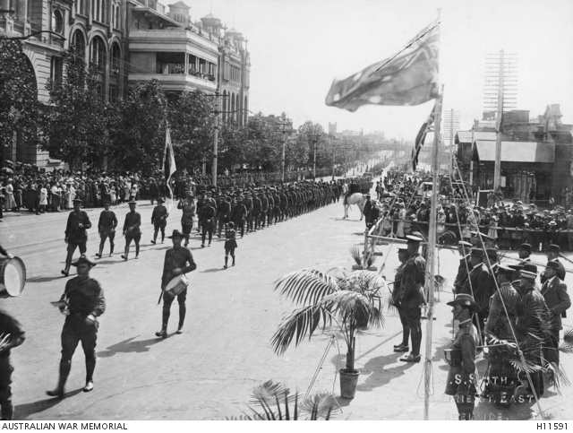 Adelaide, South Australia. c. 1918. Australian Army troops marching ...