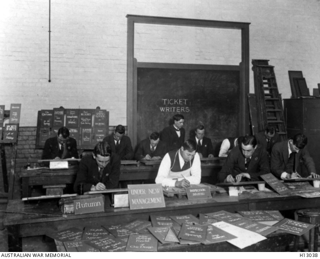 Melbourne, Victoria. Returned WW1 soldiers in a ticket writing class at ...