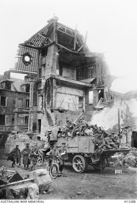Roye, France. May 1918. German Army reserve troops advancing through ...