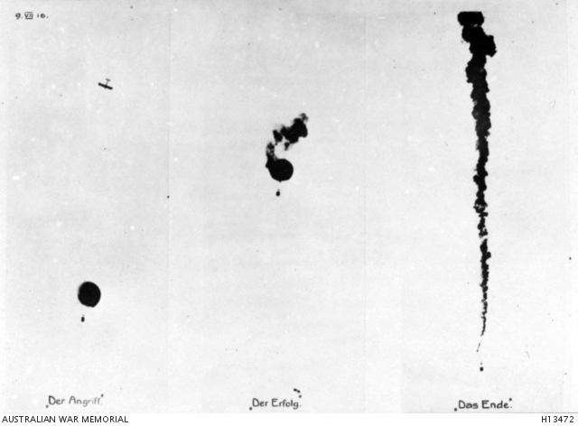 COMPOSITE OF AIRCRAFT ATTACK ON KITE BALLOON. THE ATTACK. THE RESULT ...