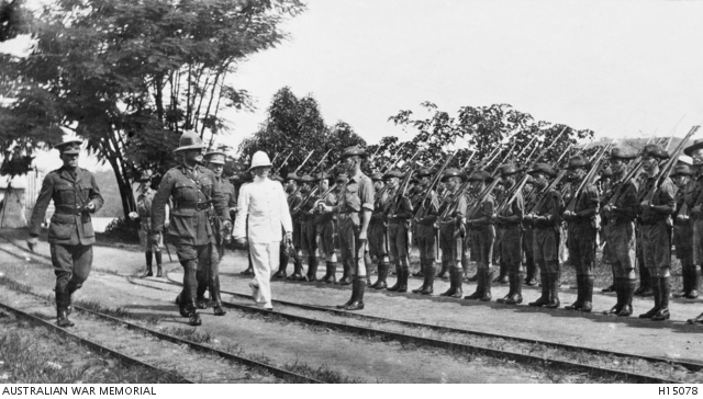 Rabaul, New Britain. 18 April 1918. Australian soldiers on parade as ...