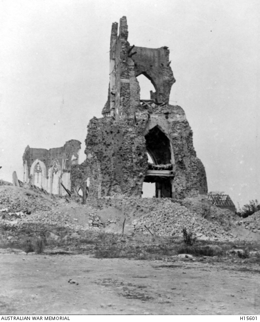 Villers Bretonneux, France. 1918. The ruins of a church photographed ...