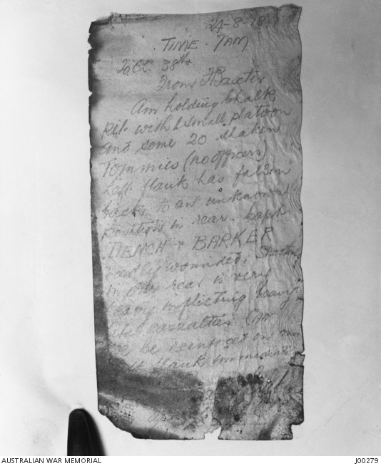 Photograph facsimile of a rocket message from Lieutenant J E Baxter ...