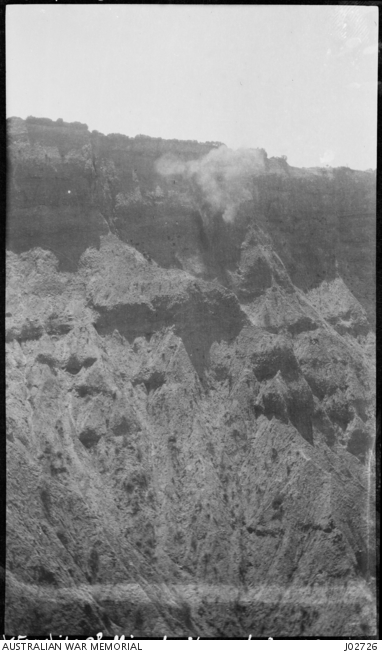 TURKISH SHELL BURSTING IN THE GULLY BELOW WALKER'S RIDGE, ANZAC ...
