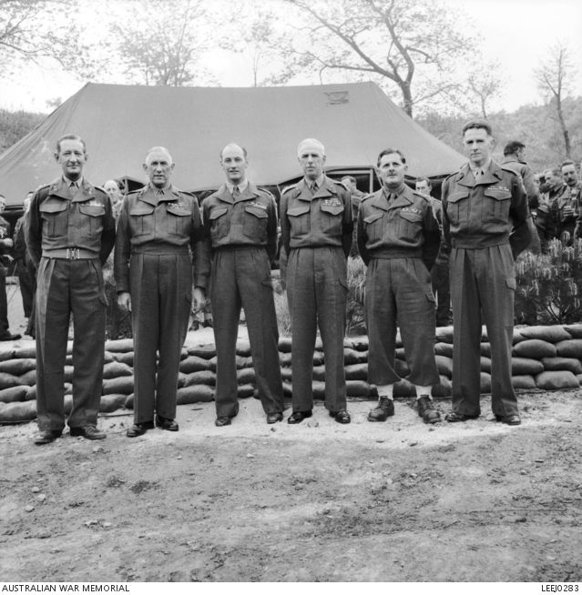 Group portrait of senior British Commonwealth officers in a camp in ...