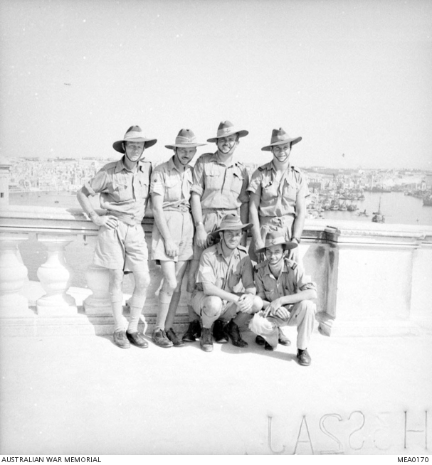A group portrait of members of the RAAF on the terrace overlooking the ...