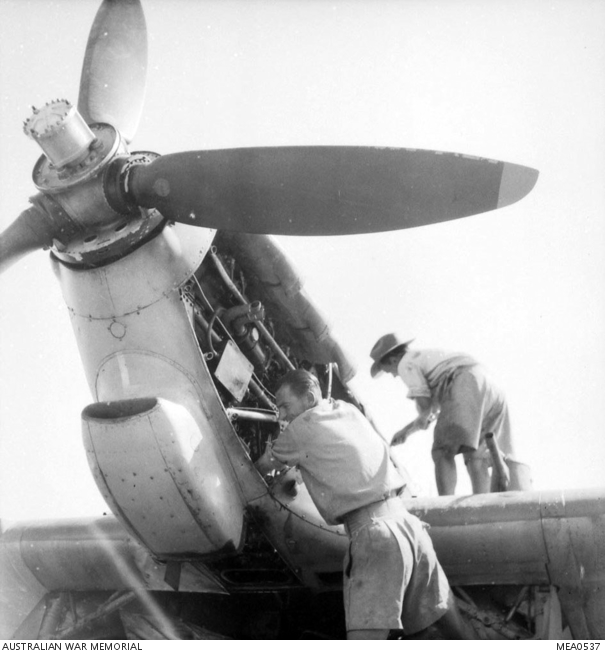 Egypt C 1943 RAAF Fitters At Work On A Hawker Hurricane Aircraft 