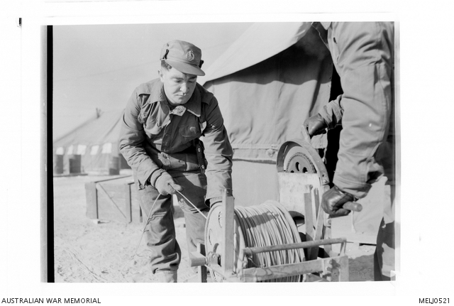 Preparing signal cable for use in the Kansas Line defences in Korea is ...