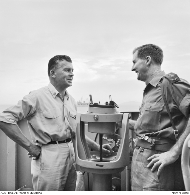 Captain G R Griffiths (left), commanding officer of the Guided Missile ...
