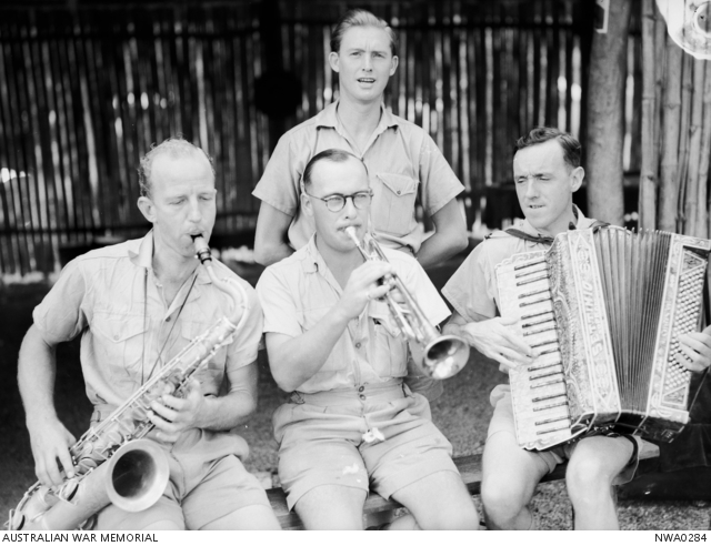 Darwin area, NT. 25 April 1943. A RAAF concert party in the making ...