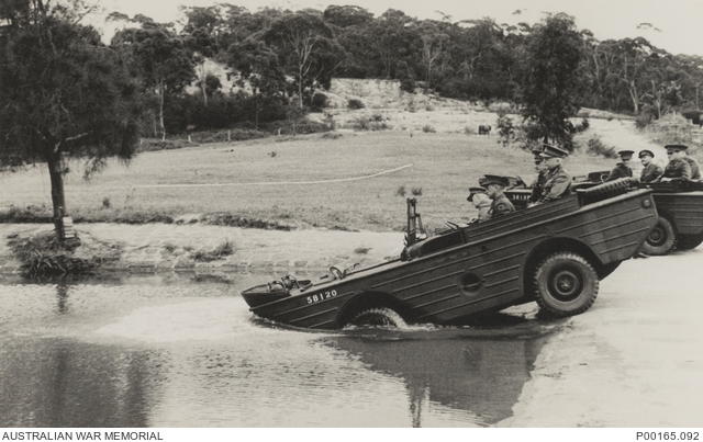NORTH RYDE, NSW, 22.10.1943 TRIALS WITH FIRST AMPHIBIAN JEEPS AT LANE