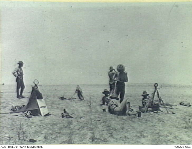 Five unidentified signallers of the 8th Light Horse Regiment using two ...