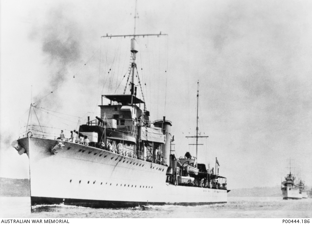 PORT BOW VIEW OF THE FLOTILLA LEADER HMAS STUART FOLLOWED BY A ...