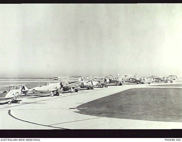 POINT COOK, VIC. 1947-03. A LINE- UP OF AIRCRAFT TYPES USED BY CENTRAL ...