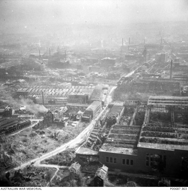 GERMANY, 1945-05-08. V.E. DAY, AERIAL VIEW OF THE RUHR INDUSTRIAL ...