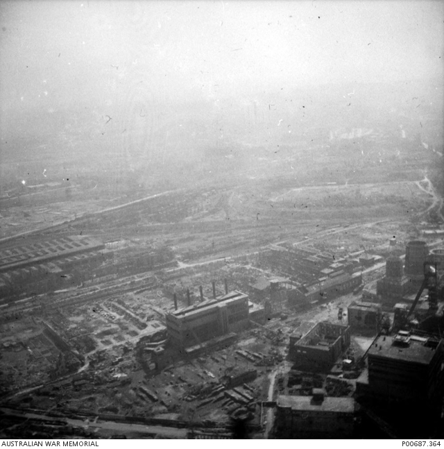 GERMANY, 1945-05-08. V.E. DAY, AERIAL VIEW OF THE RUHR INDUSTRIAL ...