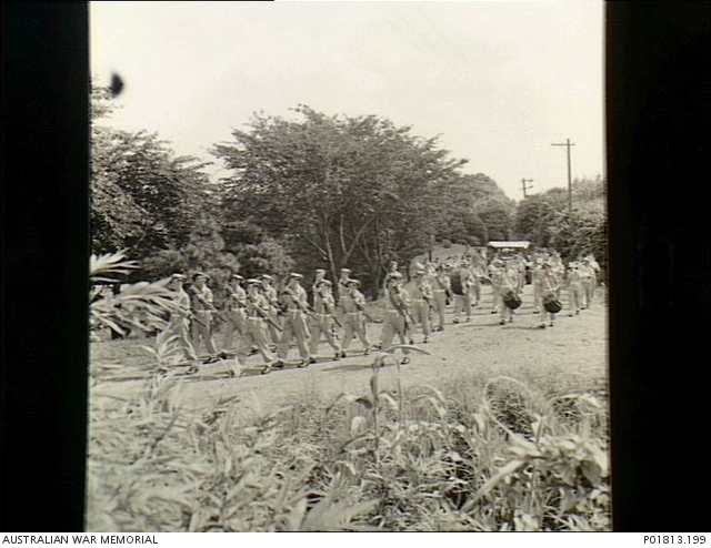Yokohama, Honshu, Japan, 1948-08. With rifles reversed, an honour guard ...
