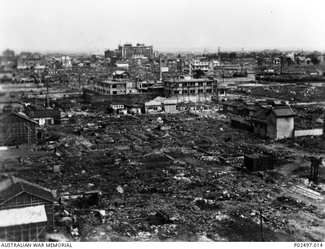 Nagoya, Japan. c 1946. A heavily devastated area of the city showing ...