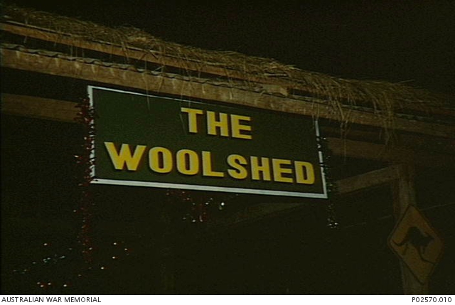 The sign outside the all ranks club, known as `The Woolshed'. There is ...
