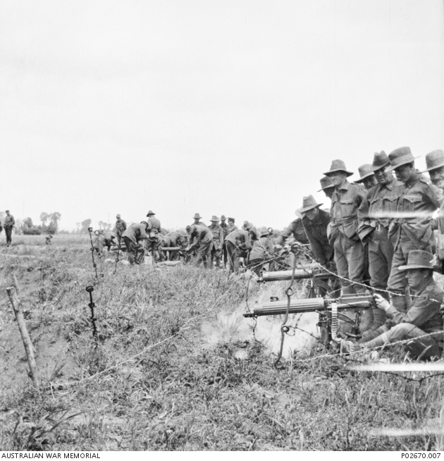 Officers of the 4th Australian Machine Gun Company at gun practice with ...