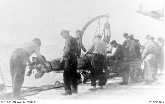 c. 1913. Members of the crew of HMAS Melbourne carrying out maintenance ...