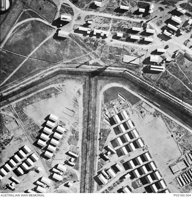 Aerial photographs of Cowra Prisoner of War (POW) camp taken the day