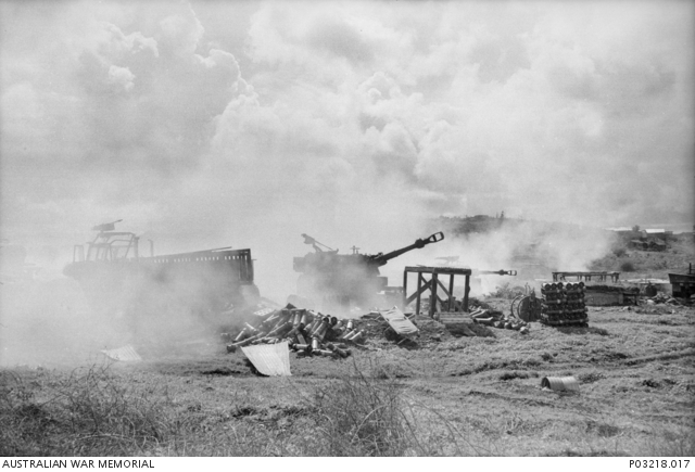 An American 155 mm or 175 mm Self Propelled Gun of a US Army artillery ...