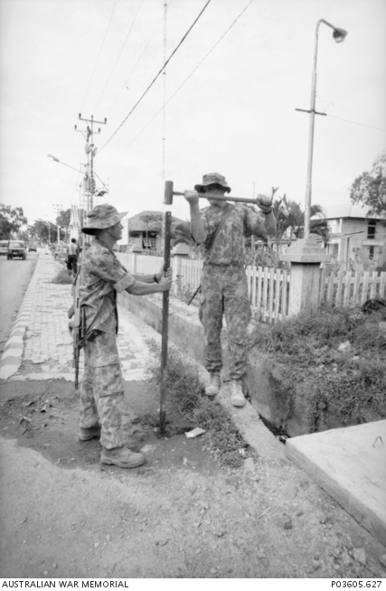 Unidentified members of an Australian Army construction detail, serving ...