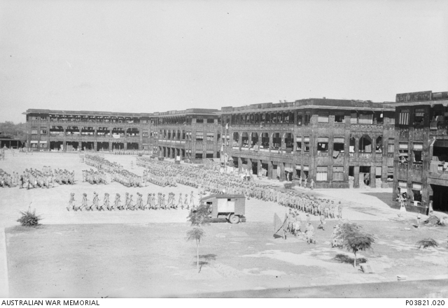 Australian soldiers parade in military dress at the Selarang Barracks ...