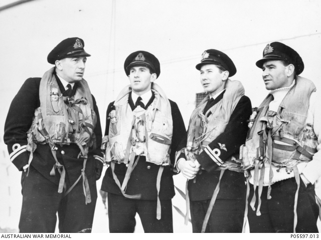 Group portrait of four of the members of the RAAF Fighter Pilots who ...
