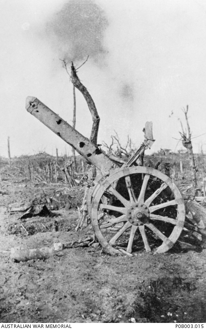 A German 5.9 inch (150 mm) medium howitzer destroyed by Australian ...