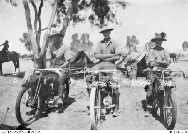 Three despatch riders of the 2nd Light Horse Brigade, sitting on ...