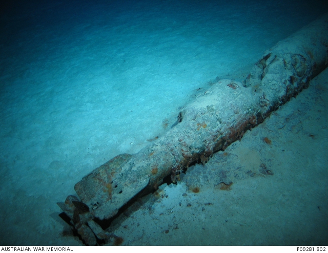Dive 3 HMAS Sydney II Debris Field Torpedo on seabed. Please note that ...