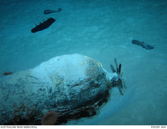 Dive 3 HMAS Sydney II Debris Field Torpedo on seabed. Please note that ...