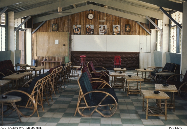 Interior of 110 Signal Squadrons Other Ranks (OR) mess after a major ...