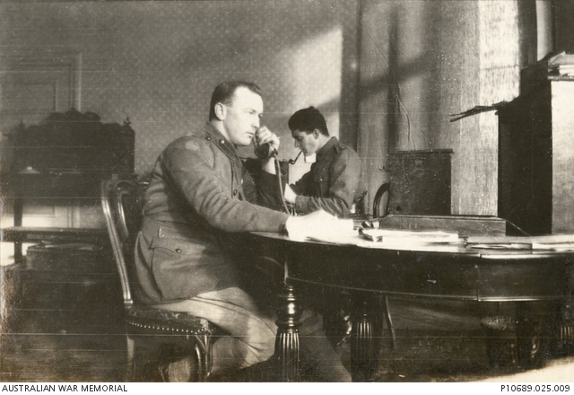 Onformal portrait of (from left) Captain A L Varley, MC and two Bars ...