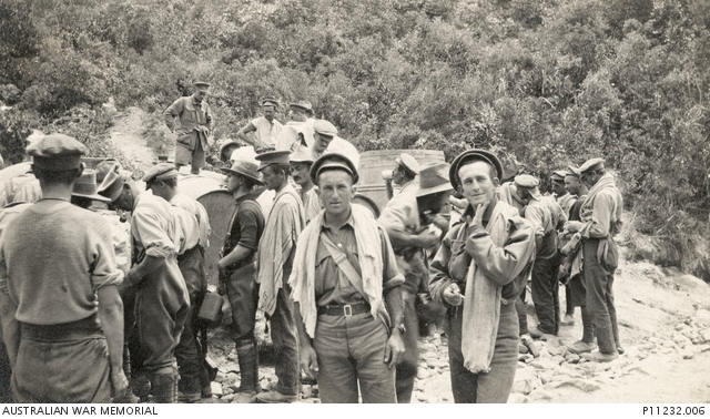 Informal portrait of two unidentified soldiers, clean and freshly ...