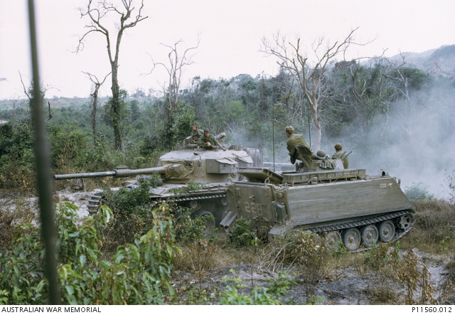 A Centurion tank towing Armoured Personnel Carrier 20A after it was ...