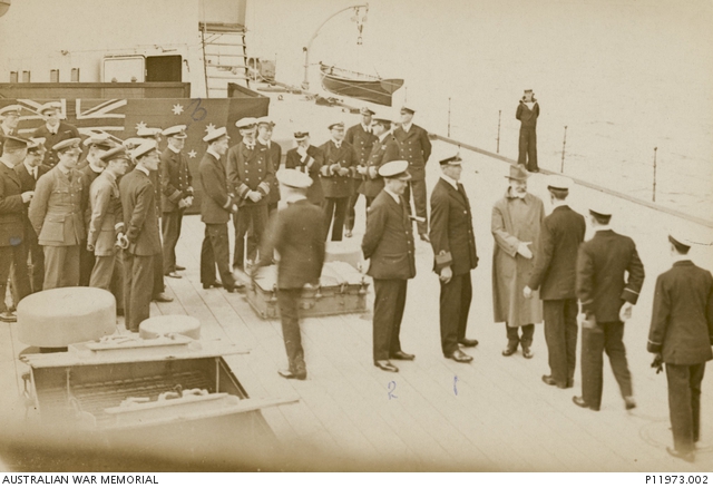Minister for Navy, Joseph Cook receiving the officers of HMAS Australia ...