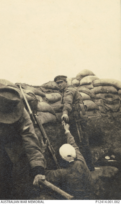 Soldiers of the 20th Battalion at a fire step in a trench at Gallipoli ...