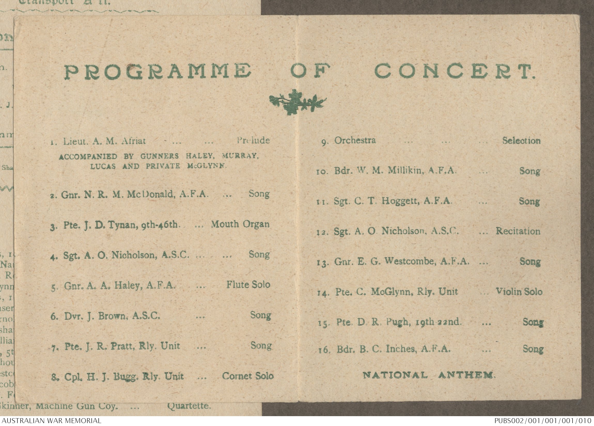 Item 10: Souvenir programme of third grand concert. | Australian War ...